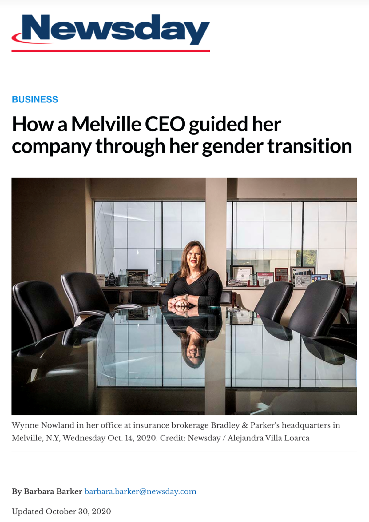 Newsday Publishes Feature Article on CEO Wynne Nowland