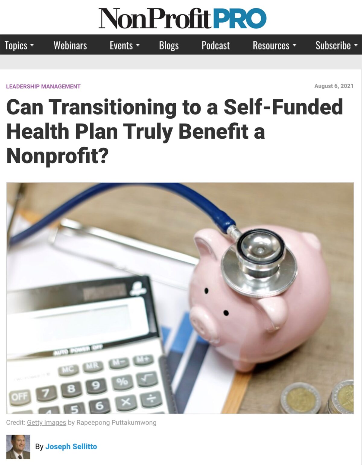 SVP Joe Sellitto Pens an Article on Self-Funded Plans for NonProfit PRO