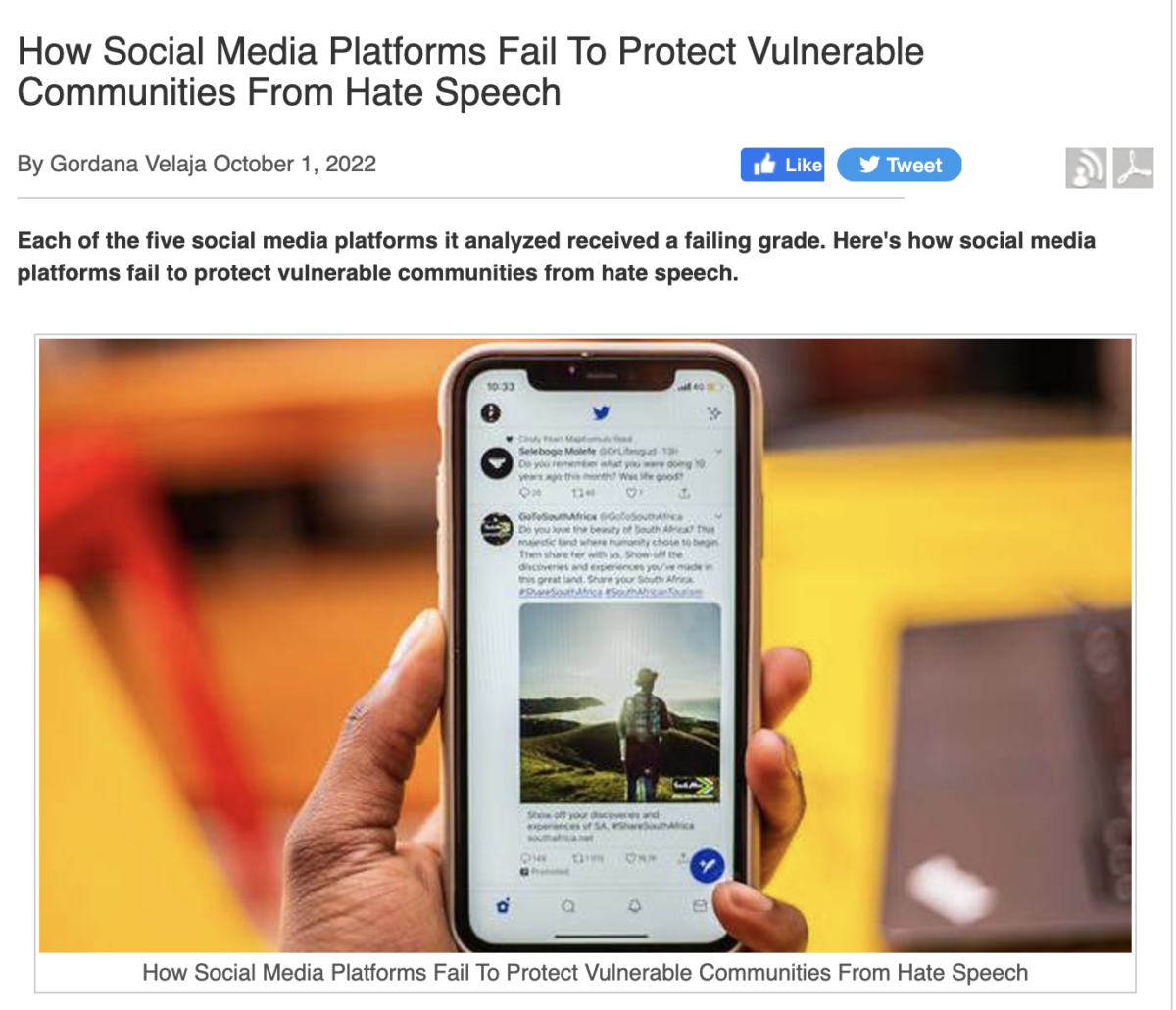 How Social Media Platforms Fail To Protect Vulnerable Communities From Hate Speech